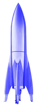 Icono 3D renderizado de un cohete espacial azul, simbolizando innovación tecnológica y crecimiento acelerado.